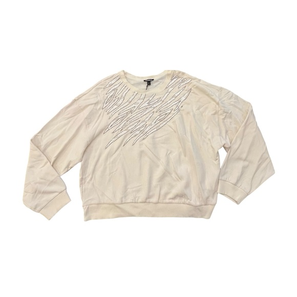 NEW Express Off White Tiger Stripe Embellished Glam Sweatshirt Sweater Top XL - Picture 2 of 16